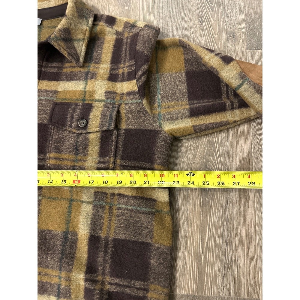 Marled Reunited Clothing Mens Plaid Flannel Shirt Jacket Elbow Patches Brown M - Picture 8 of 10